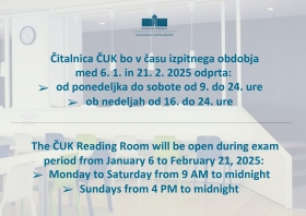 Opening hours of Čuk Reading room during exam period