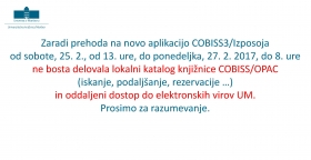 Obvestilo o prehodu na aplikacijo Cobiss3/Izposoja